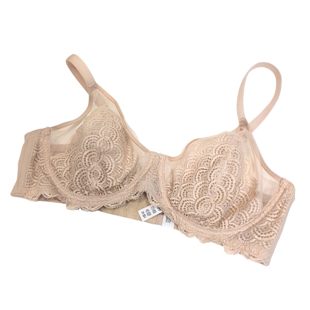 HSIA Womens Nude Floral Lace Unlined Underwire Bra 36C Beige Sheer Mesh